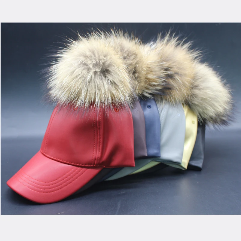 Большая шапка из натурального меха енота кожаная бейсбольная кепка в стиле хип
