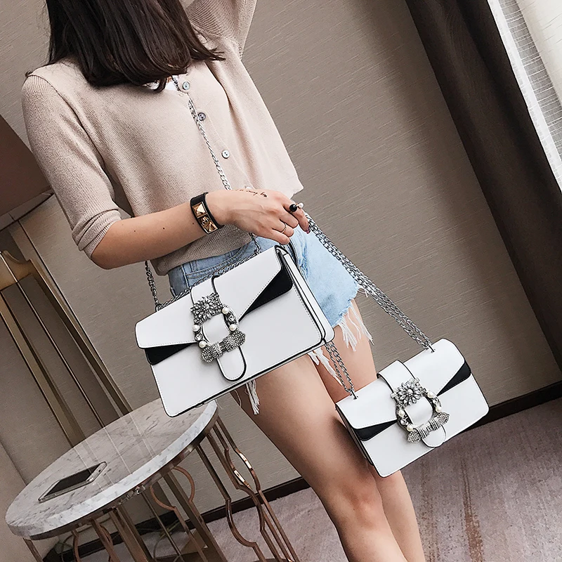 Женские брендовые дизайнерские кожаные сумки через плечо Стразы 2017 маленькая