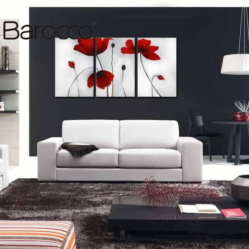 

100% Hand-painted Modern Oil Painting On Canvas Unframed Oil Wall Art Red Flower Painting For Living Room Home Decoration