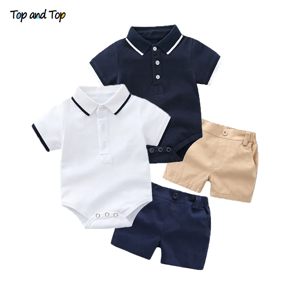 

Top and Top Summer Fashion Newborn Boys Formal Clothing Set Cotton Romper Top+ Shorts Baby Gentleman Suit Kids Boys Clothes Sets