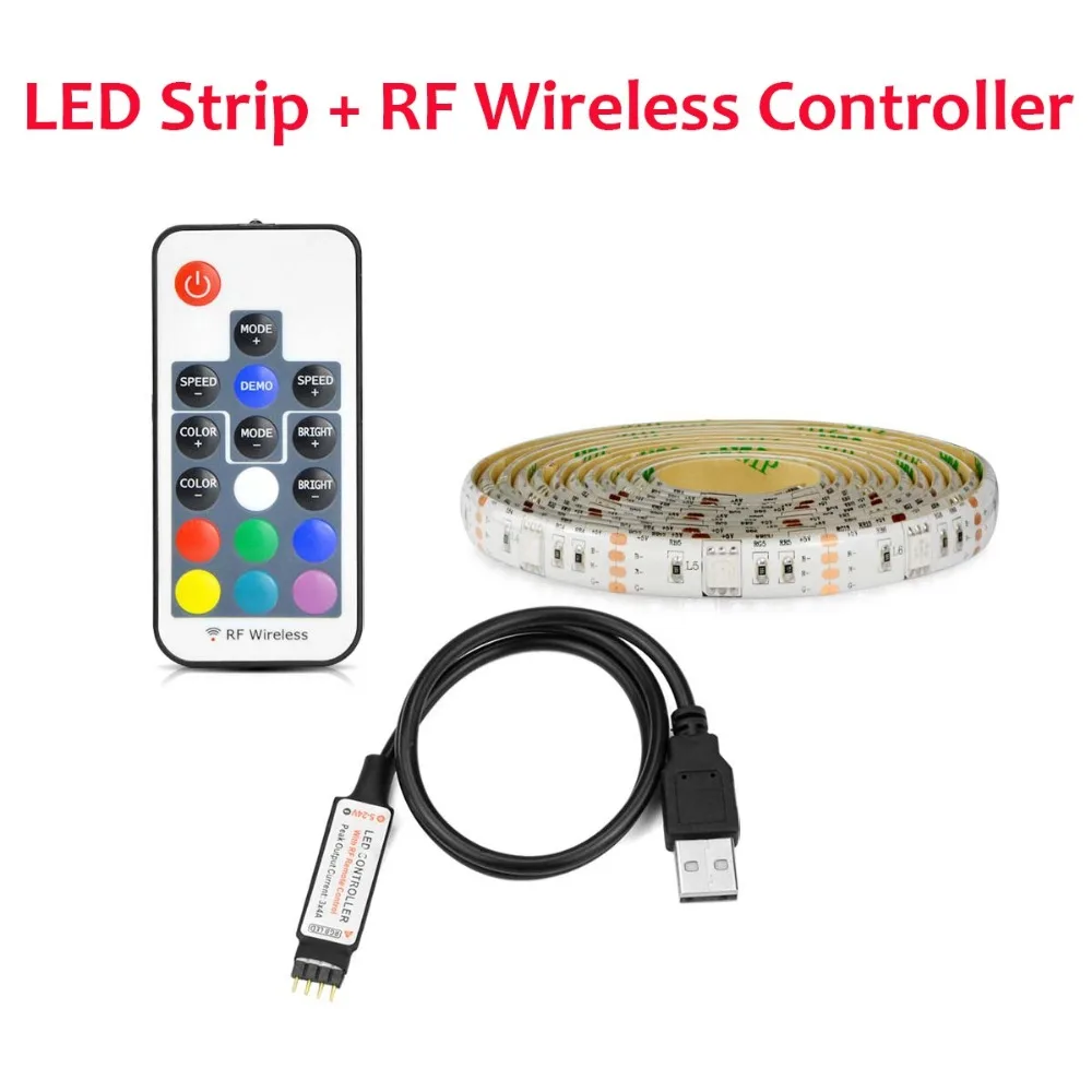 USB Светодиодные ленты RGB фея света 5050 DC 5 В ТВ Подсветка строки лампы DIY Мини 3key/17 ключ rf /24 ключевых ИК-пульт клей Клейкие ленты
