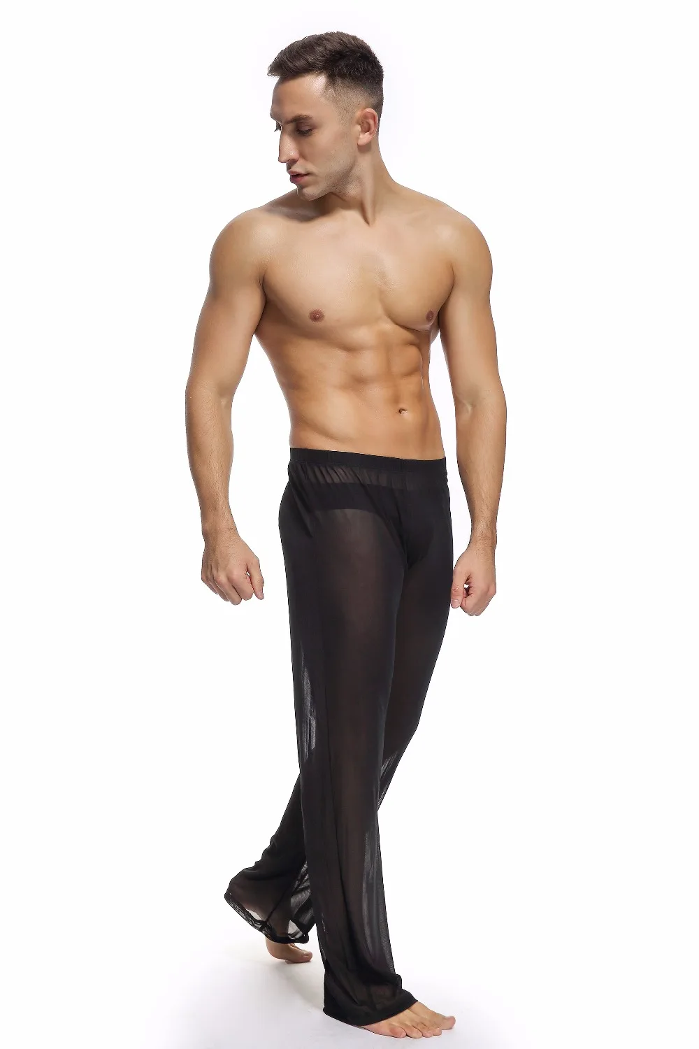 Free shipping Men's casual home mesh pants yoga pants sexy low-waisted youth net gauze transparent