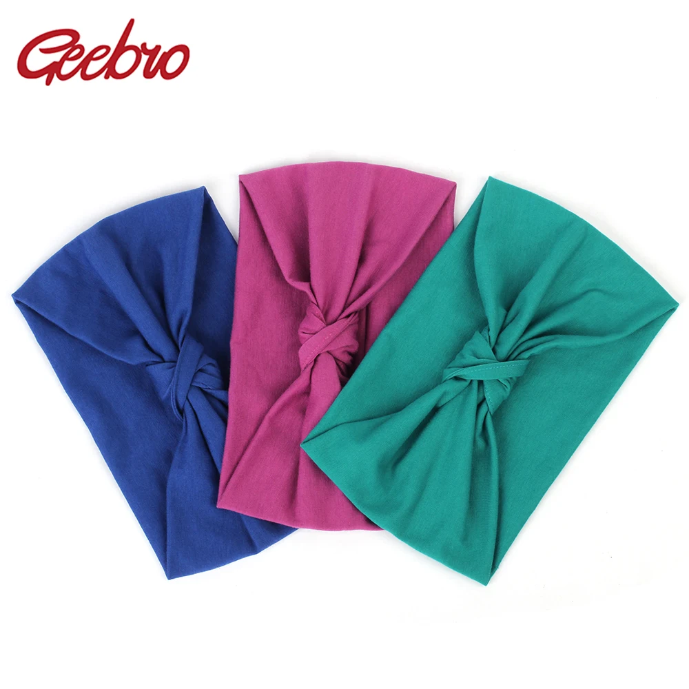 

Geebro Summer Bohemia Solid Wide Cotton Women' s Fashion Headband For Girls Female Sports Knotted Elastic Band Hair Accessories
