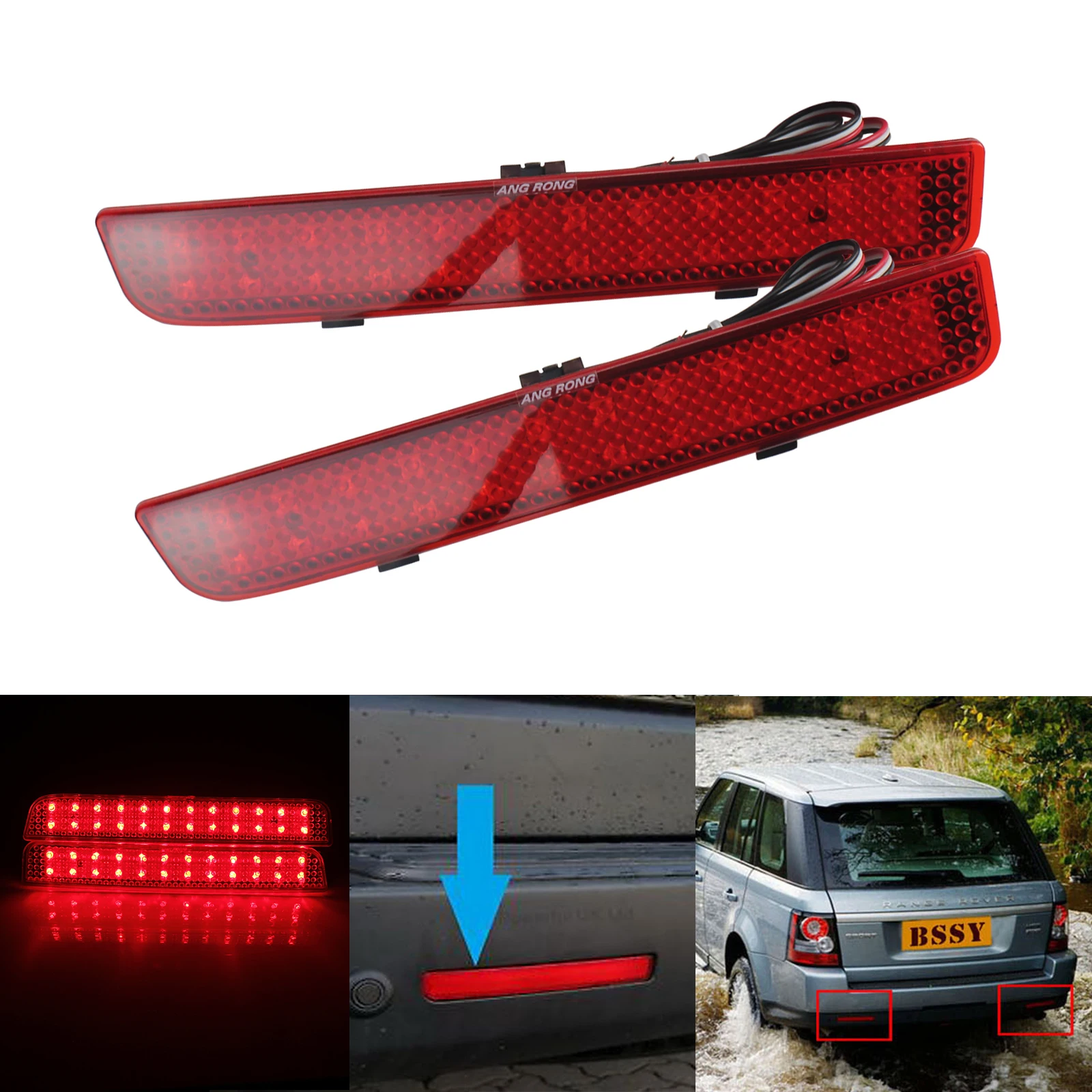 

ANGRONG 2X Red Rear Bumper Reflector Stop Brake Light For Range Rover L322 Freelander 2 LR2