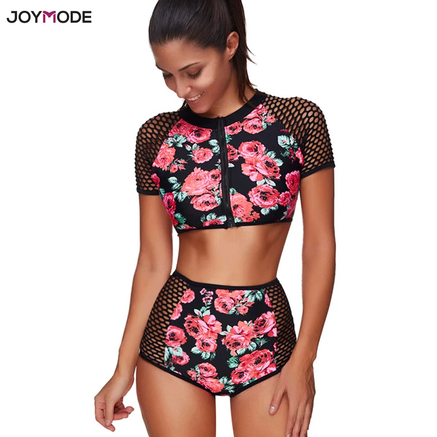 Купальный костюм JOYMODE с сетчатыми рукавами пикантная купальная одежда молнией