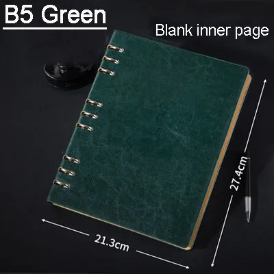 B5 Green Записная книжка в форме листа A6A5B5A4 чистая белая бумага простой бизнес-блокнот Пользовательский логотип искусственная кожа надпись подарок - Цвет: B5 Green