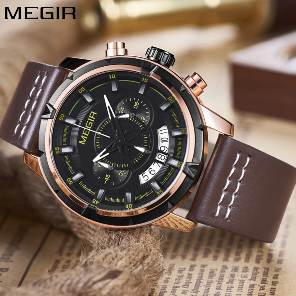 Часы наручные MEGIR Мужские кварцевые брендовые Роскошные спортивные с