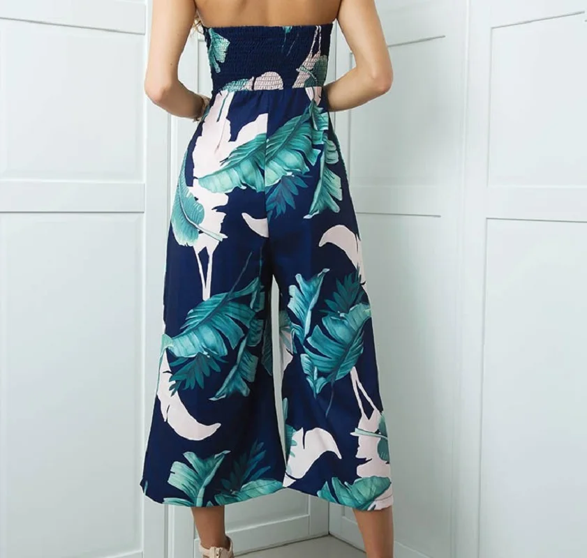 2017 Brief Lady Strapless Geometric Print Calf-Length Jumpsuits | Женская одежда