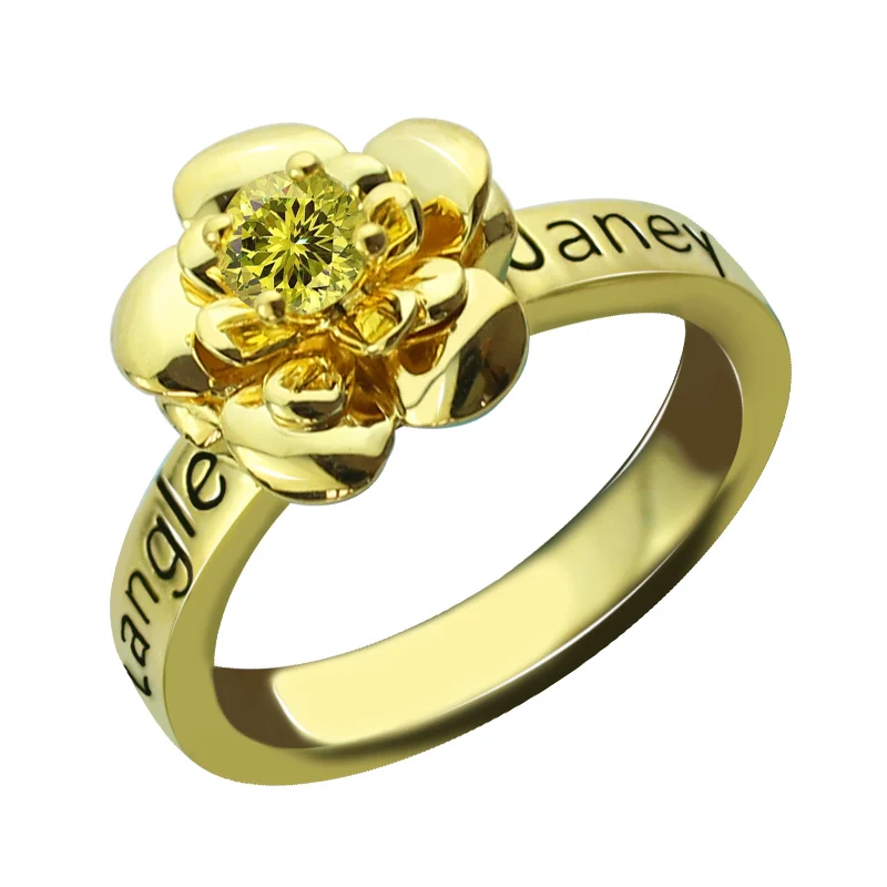 

AILIN Gold Color Birthstone Flower Ring Engraved Band Ring Personalized Name Ring Message Ring Best Gift For Your Flower Girl