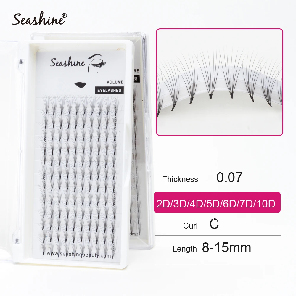 Seashine C 0,07 8-15 мм Готовые вентиляторы, индивидуальные натуральные ресницы для макияжа, накладные ресницы, готовые объемные вентиляторы, прина...