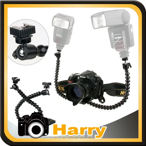 Гибкий двойной кронштейн для вспышки с двумя башмаками макросъемки камеры D610 D7100