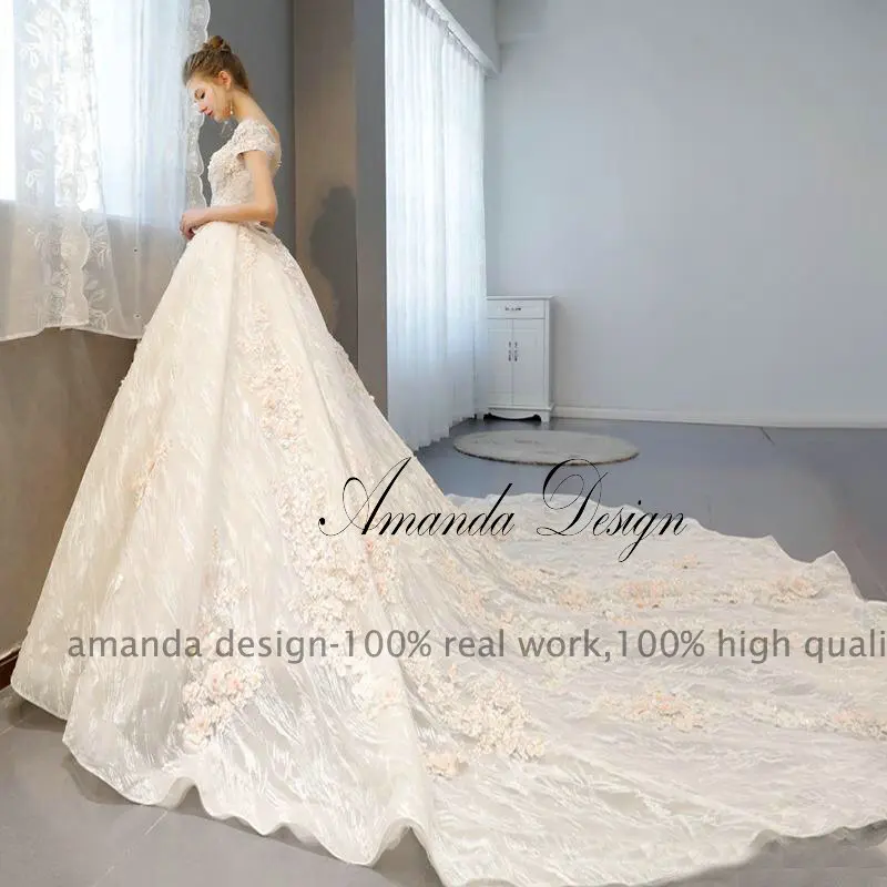 Аманда дизайн vestido de noiva princesa короткий рукав кружева аппликация цветы ручной работы свадебное платье