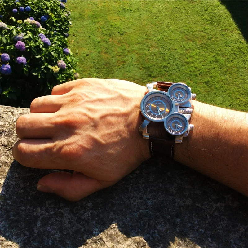 Часы Oulm 1167 Мужские кварцевые с тремя часовыми поясами спортивные брендовые