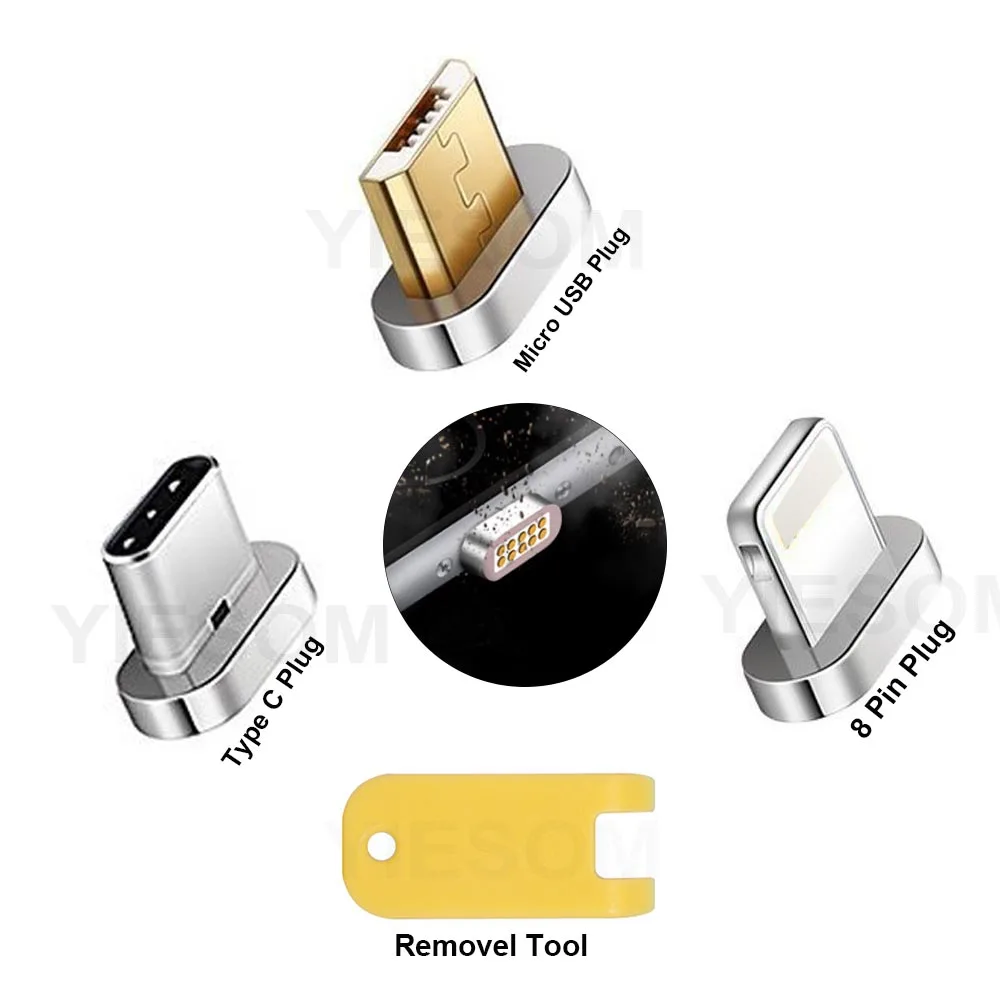Магнитный штекер типа C / Micro USB/Lightng 8 контактный зарядный кабель переходник для