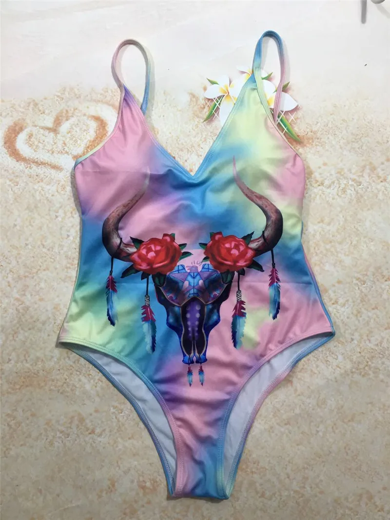 SAKKUS 2018 Sexy Swimwear Women Push Up Swimsuits Deep V Bathing Suit Floral Print One Piece Swimsuit Colorful Color Monokini | Спорт и
