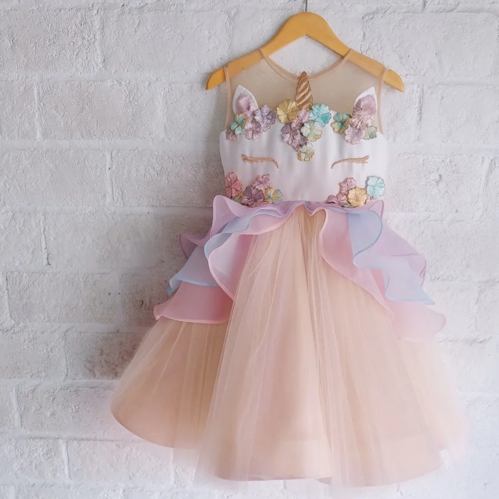 Кружевное платье с цветочным рисунком для маленьких девочек нарядное единорогом