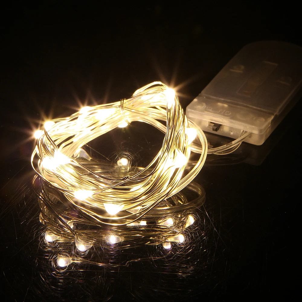 

10pcs/lot Copper Wire 2M 20Leds Mini Garlands Light CR2032 Battery Operated Xmas Wedding Party Decoration LED String Fairy light