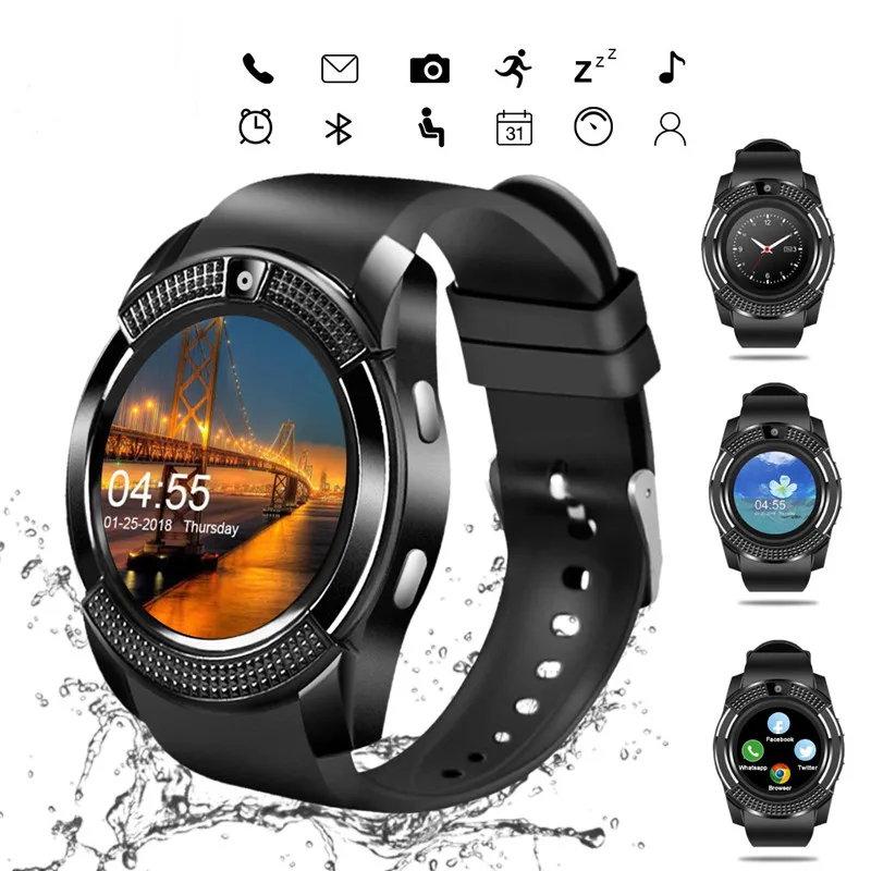 Смарт-часы V8, Bluetooth, сенсорный экран, Android, водонепроницаемые, спортивные, для мужчин и женщин, Смарт-часы с камерой, слотом для sim-карты, для Android IOS