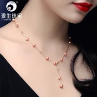 ys pearl necklace 18k pure gold natural freshwater pearl chain necklace women girl gift quality goods jewelry