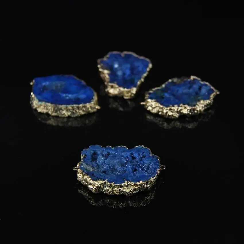 Золотой Край сырье Druzy AG ели Geode Freeform плиты разъем титан синий кварц Грановитая