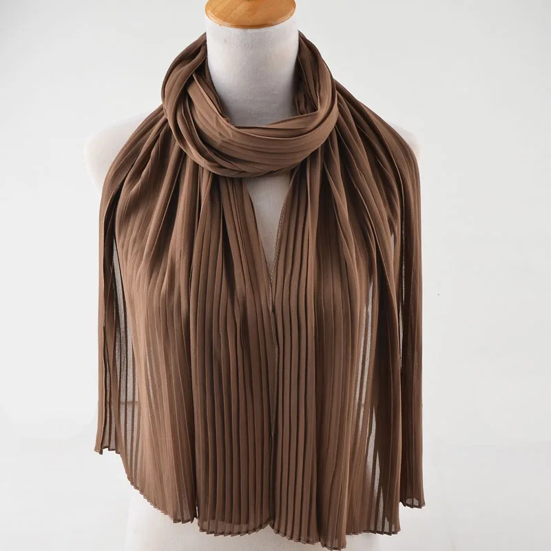 2018 плиссированный шифоновый шарф простой высокого качества мятый мусульманский