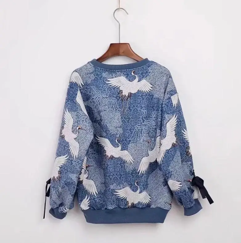 Merry Pretty Harajuku Crane толстовки с принтом женские с длинным рукавом и круглым вырезом на шнуровке забавные пуловеры женские зимние синие спортивные костюмы