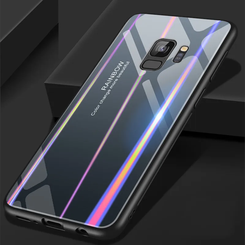 Tempered Glass + TPU Case For Samsung Galaxy S9 Plus Note 9 Colorful Cover Coque Gradient Back Phone |