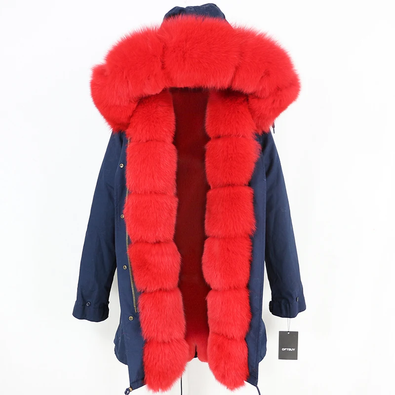 navy red OFTBUY брендовая зимняя куртка женская длинная парка пальто из натурального меха воротник из натурального Лисьего меха Роскошные парки верхняя одежда Толстая теплая уличная одежда - Цвет: navy red