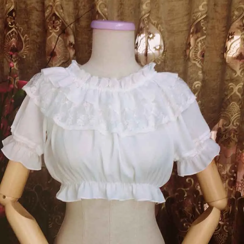 Готический викторианский JSK женский шифоновый топ с двойными рюшами