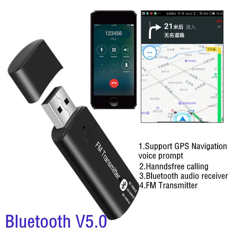 Автомобильный USB Bluetooth 5,0 fm-передатчик 3,5 мм беспроводной аудио приемник с микрофоном для Bluetooth FM Радио Mp3 плеер