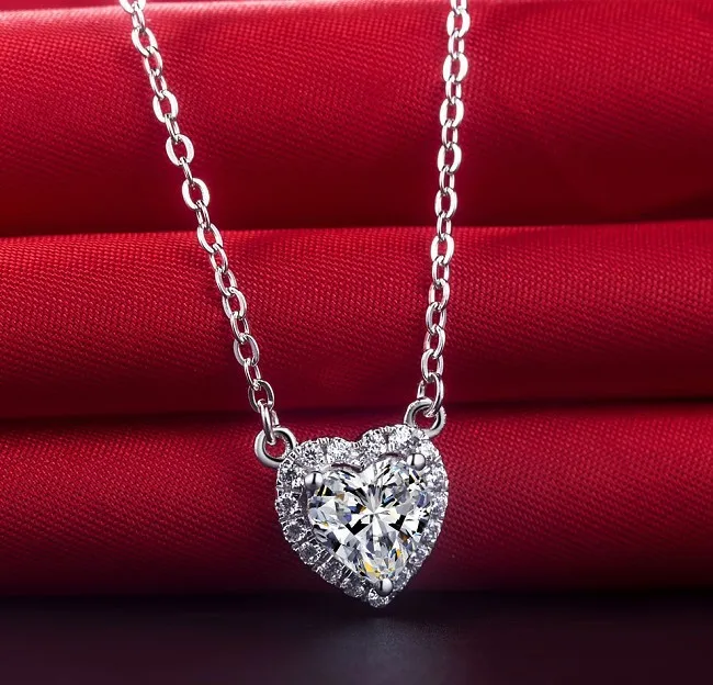 Оптовая продажа в форме сердца цельное ожерелье из белого золота 2CT