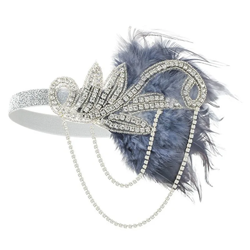 gray 20s головной убор винтаж 1920s головная повязка хлопушка грейт гэтсби(шампань - Цвет: gray