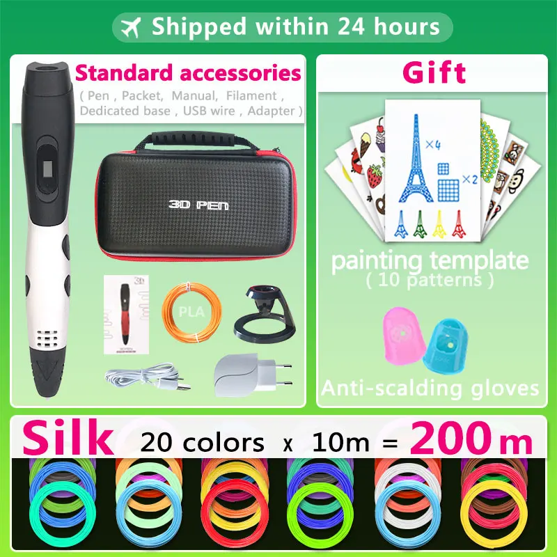 White pen 200m PLA 3d Ручка 3d ручки, 1,75 мм ABS/PLA нити, подарок на год для детей подарок на день рождения Рождество, 3 d Ручка 3d модель, творческий 3d печать ручка,3d ручка самая дешовая,тридэ ручка,3d печать ручка 3d kalem - Цвет: White pen 200m PLA