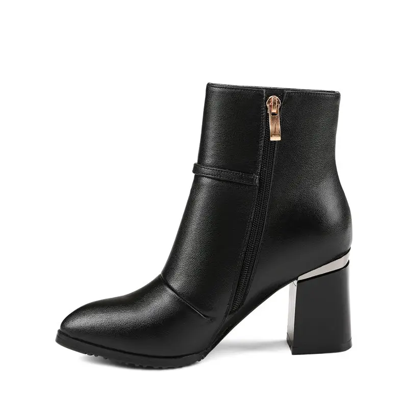 ASUMER FASHION 2020 hoof heels genuien leather boots classic black elegant ankle for women pointed toe high | Обувь