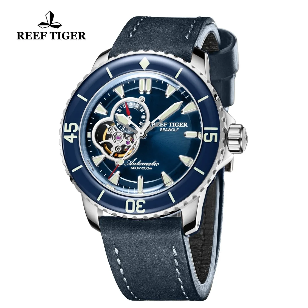Роскошные часы для дайвинга Reef Tiger/RT спортивные цвета розового золота с кожаным