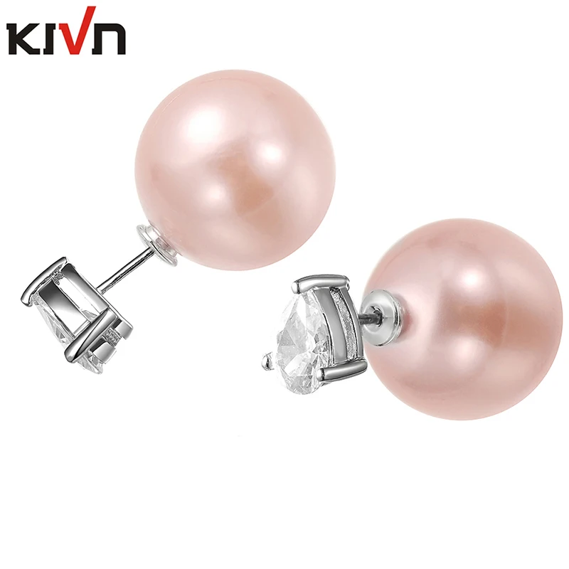 

KIVN Fashion Jewelry Pear Drop 6X8mm CZ Cubic Zirconia Stud Double Sided Simulated Pearl Earrings for Gifts 6pcs Lot Wholesale
