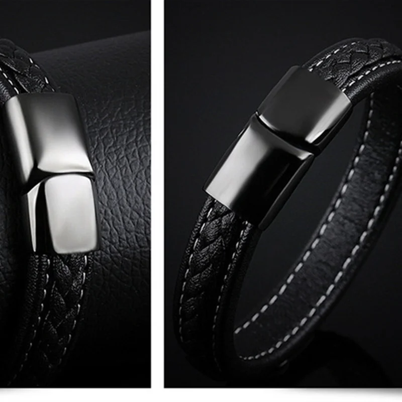 Высококачественная модная мужская Черная Плетеная цветная Кожа из нержавеющей