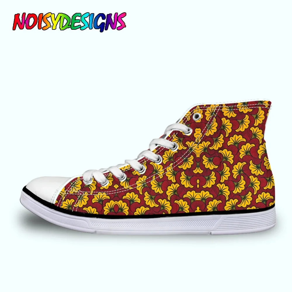 

African Style Print High Top Canvas Shoes WoWomen Classic Lace-up Vulcanize Shoes WoWomen's Leisure Flat High-top Sneakers