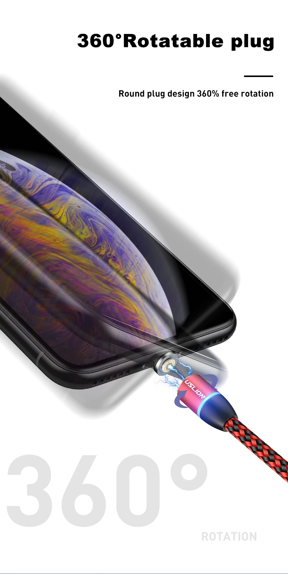 USLION 3а Магнитный кабель Micro usb type C кабель зарядное устройство для iPhone XS X 8 7 для samsung huawei type-c Магнитный кабель для быстрой зарядки