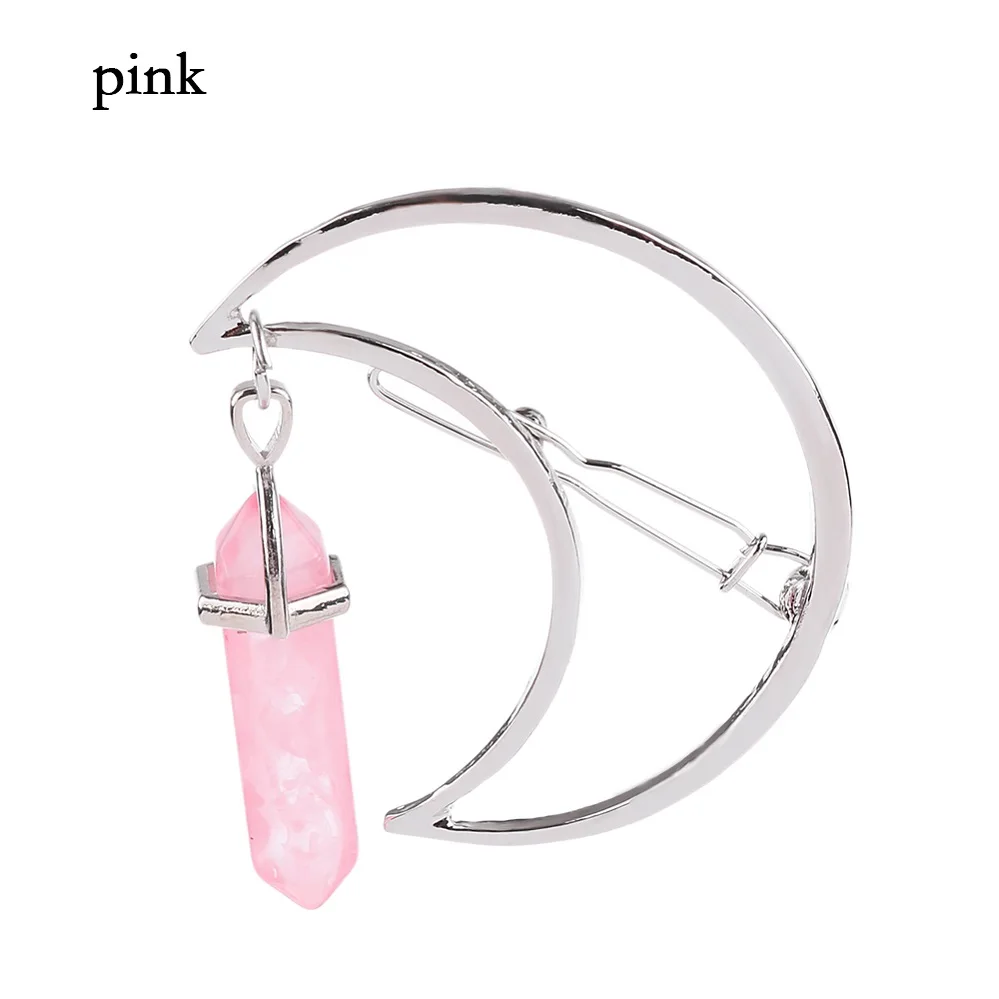 Pink 1 шт. Модные женские винтажные сплав Луна шестиугольный кулон подвески Зажим Шпилька заколка элегантные волосы украшение для волос аксессуары - Цвет: Pink