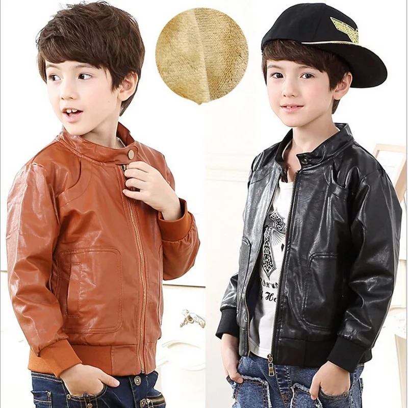 Новинка куртка для маленьких мальчиков кожаная флисовая сезон осень зима пальто