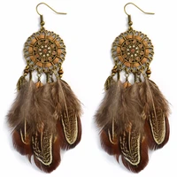 bohemian personality hollow out flower drop charms earring resin ethnic tribe feather tassel long earrings women fashion jewelry