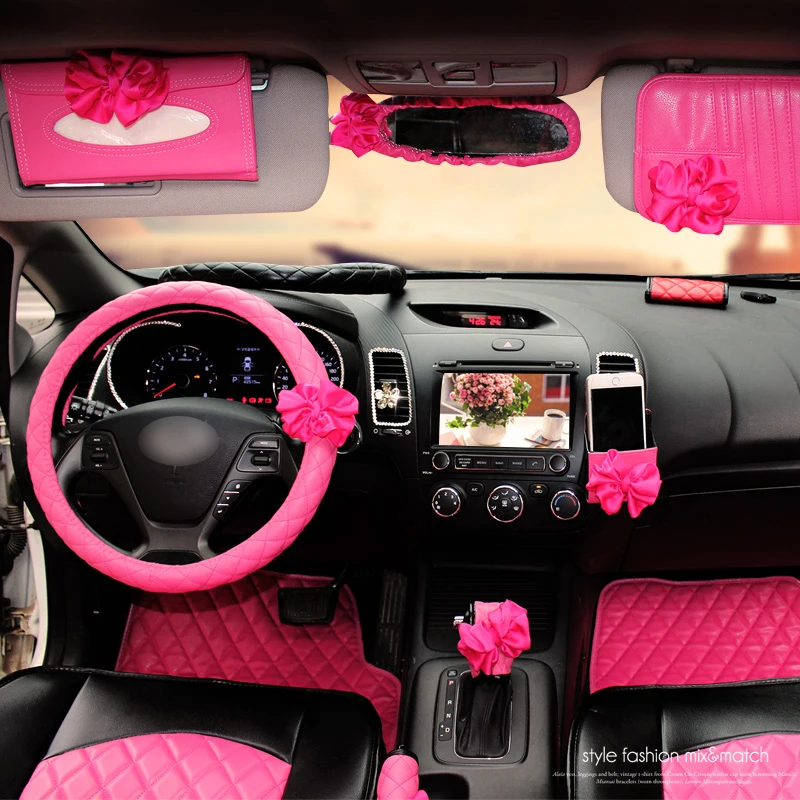 Аксессуары для салона автомобиля розовый Roseo красный цветок крышка рулевого колеса подушка-подголовник для шеи чехол для ремня безопасности переключения ручного тормоза