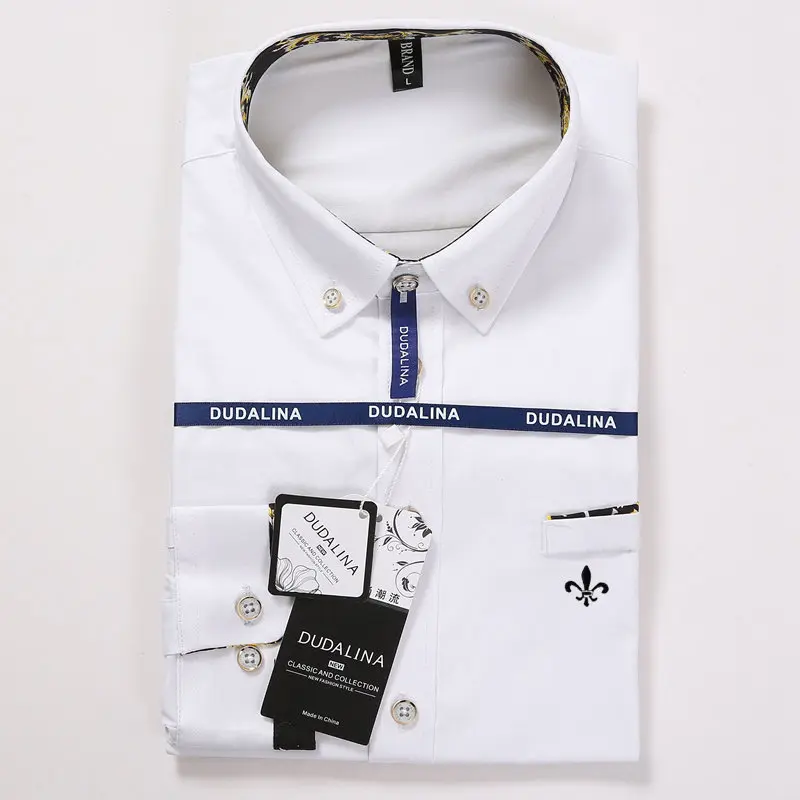 Dudalina Blusa Camisa Social Masculina коктейльные платья с длинными рукавами цветочный приталенный размер плюс мужской - Цвет: DCZ1730-WHITE