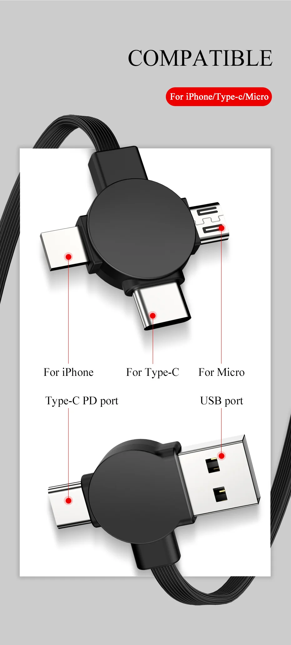 Oatsbasf PD 3 в 1 USB кабель для iPhone XS Max XR быстрое зарядное устройство type C кабель для one plus 6 5 T 6 T Xiaomi mi x 2 2 S mi cro кабель