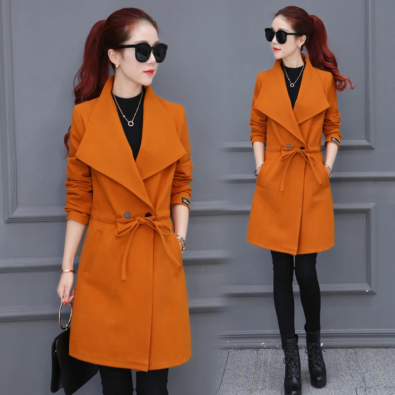 Новинка 2020 длинное однотонное пальто новый зимний модный Тонкий тренчкот для