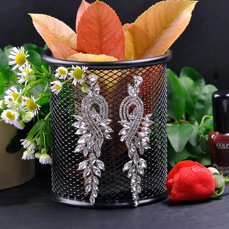 Ishowle Boho зеленые крылья Ангела Стразы Женские Висячие серьги корейская мода Свадебные Уникальные длинные серьги ювелирные изделия bxb16