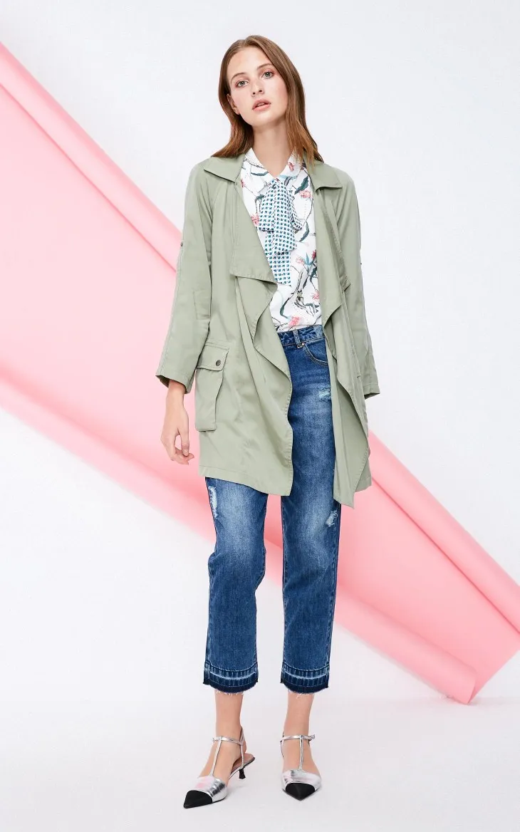 Vero Moda женский декоративный карман свободный крой армейский зеленый Тренч с лацканами пальто | 318317505