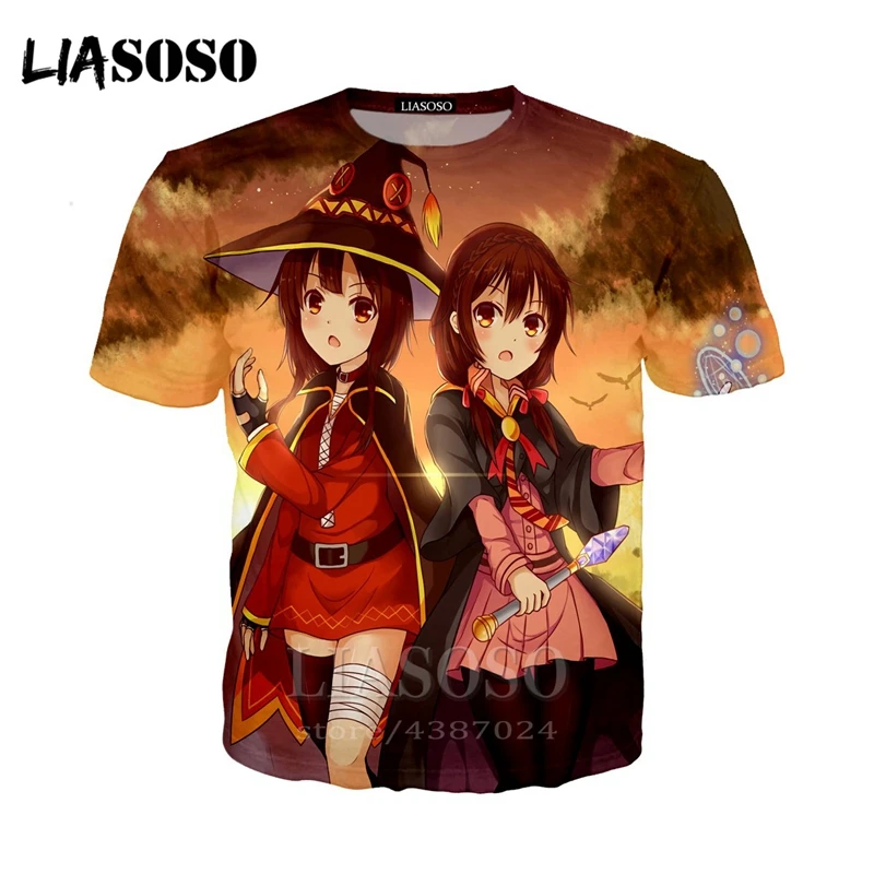 LIASOSO/Новинка Аниме Konosuba Kawaii Футболки с 3D принтом Футболка унисекс Megumin Косплей