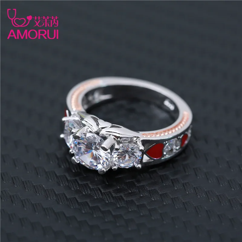 AMORUI браслет горный хрусталь Красное сердце любовь помолвка/Свадебные кольца для